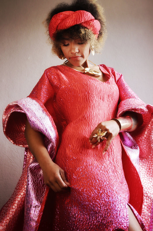 Pink boubou dress with matching head piece