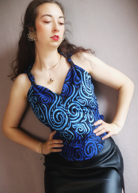 Spiral blue top