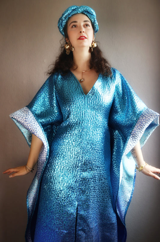 Blue boubou dress with matching head piece